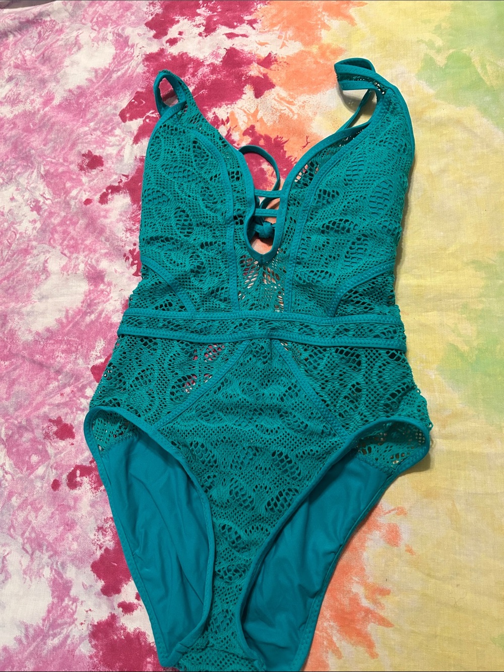Becca Crochet one piece turquoise
